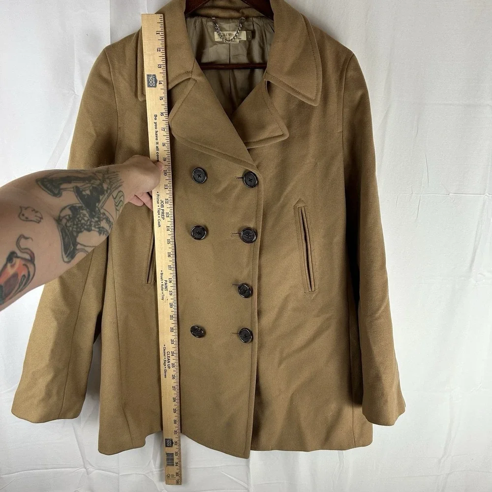 J. CREW‎ Double Breasted Wool Blend Pea Coat Camel Jacket Women's Size Large Y2K - Picture 6 of 13